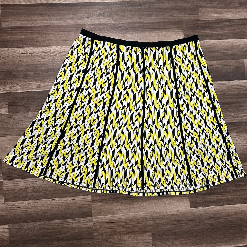 Ashley Stewart Skirt 26/28 Yellow Black Geometric Panelled A-Line NWT Stretch